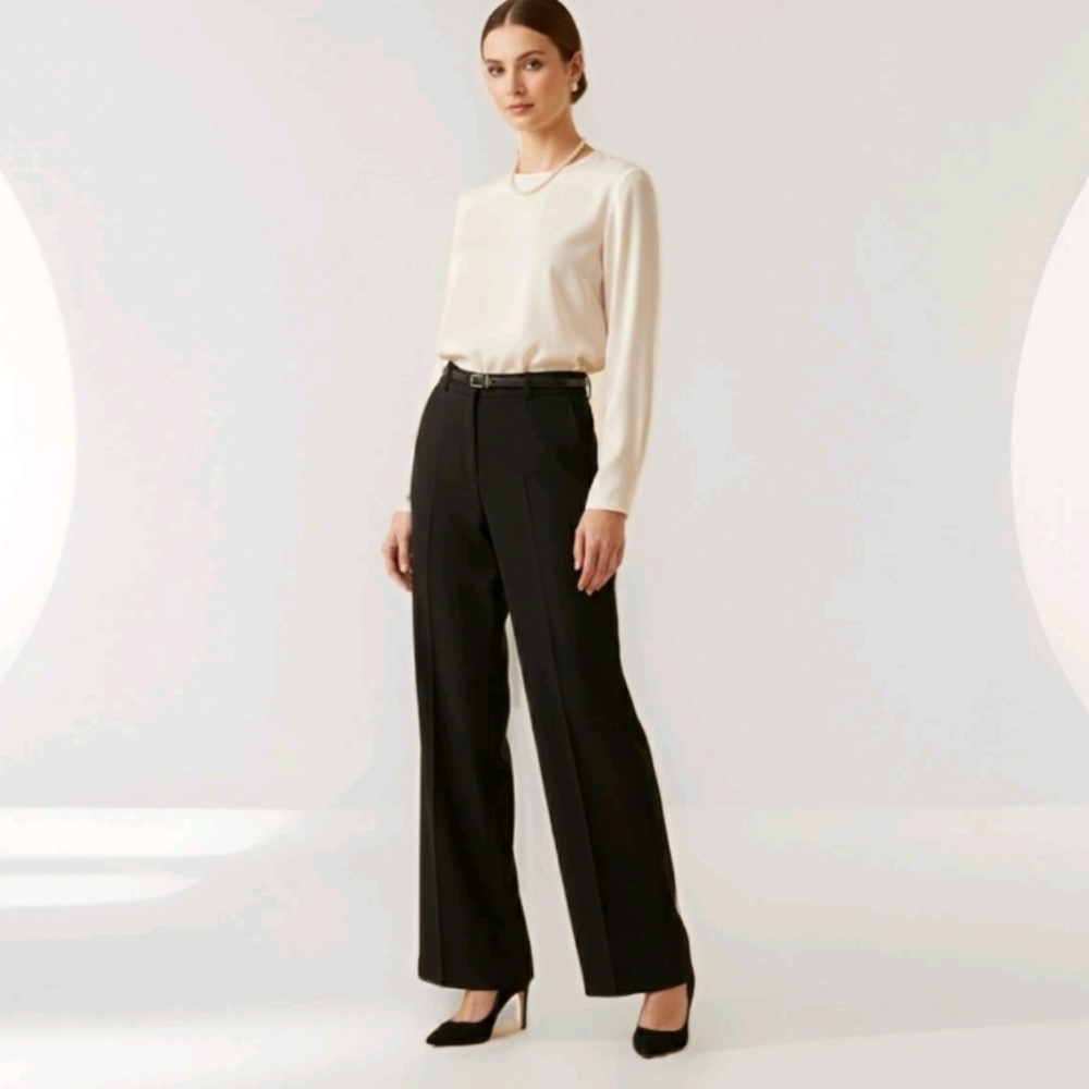Lauren Ralph Lauren Women's Black Wide Leg High Waisted Trousers Size 2